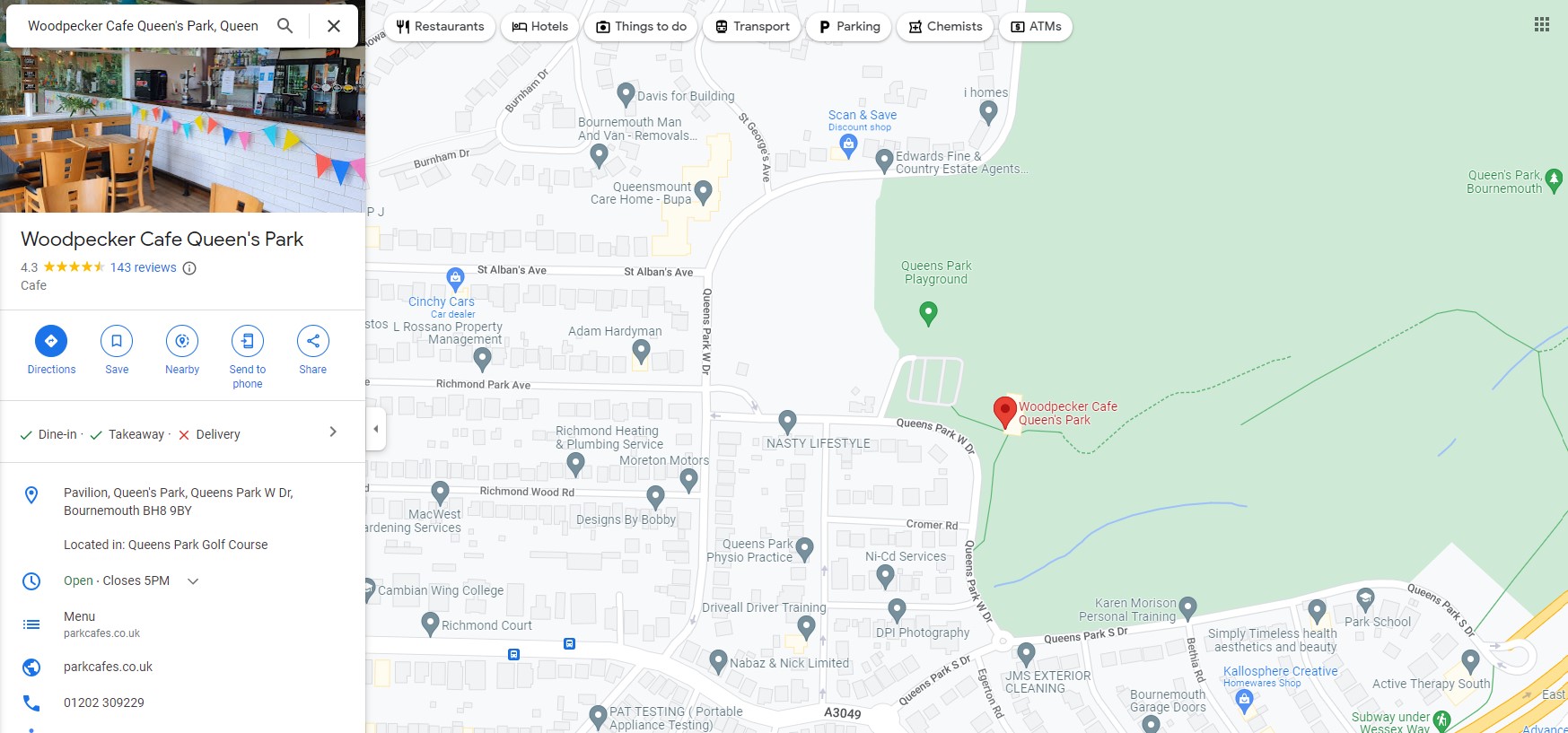 Map showing location of Woodpecker Cafe